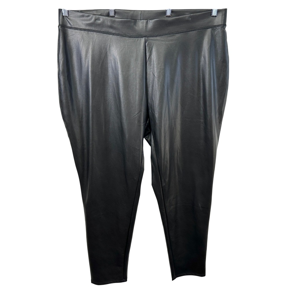 Ashley Stewart Plus Size 26/28 Faux Leather Pants Black High Rise Edgy 1634